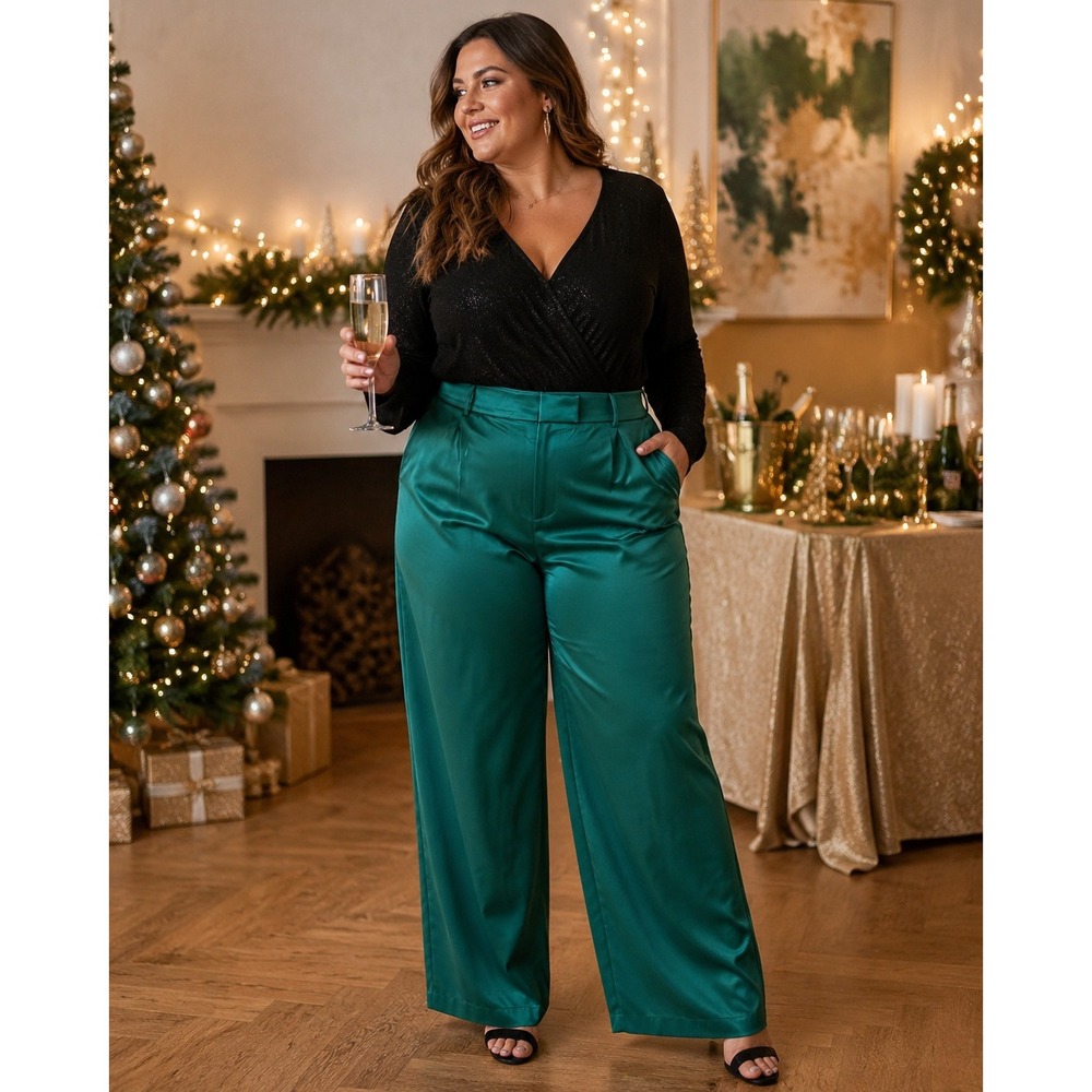Abercrombie & Fitch Wide Leg Pants Womens 18R Green NEW Ultra High Rise Satin